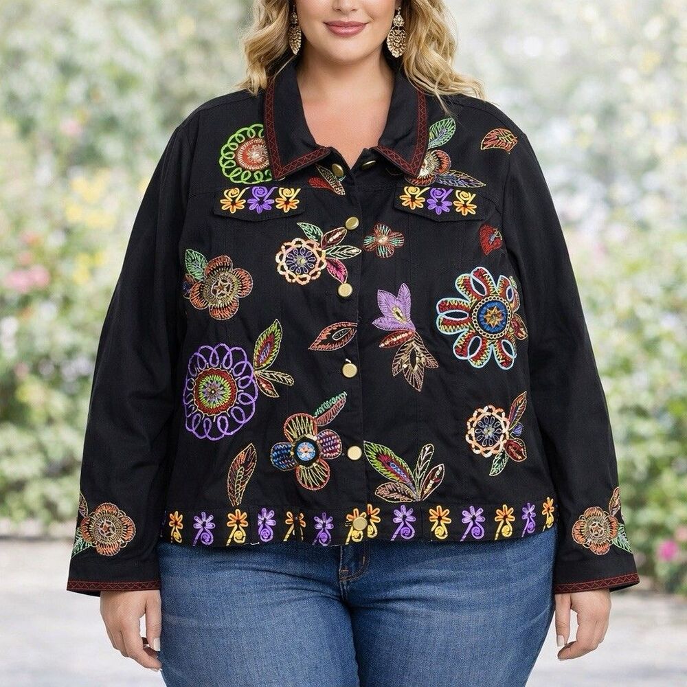 Berek Jacket Boho Embroidered Floral Womens 2XL Artisan Festival Johnny Was Vibe